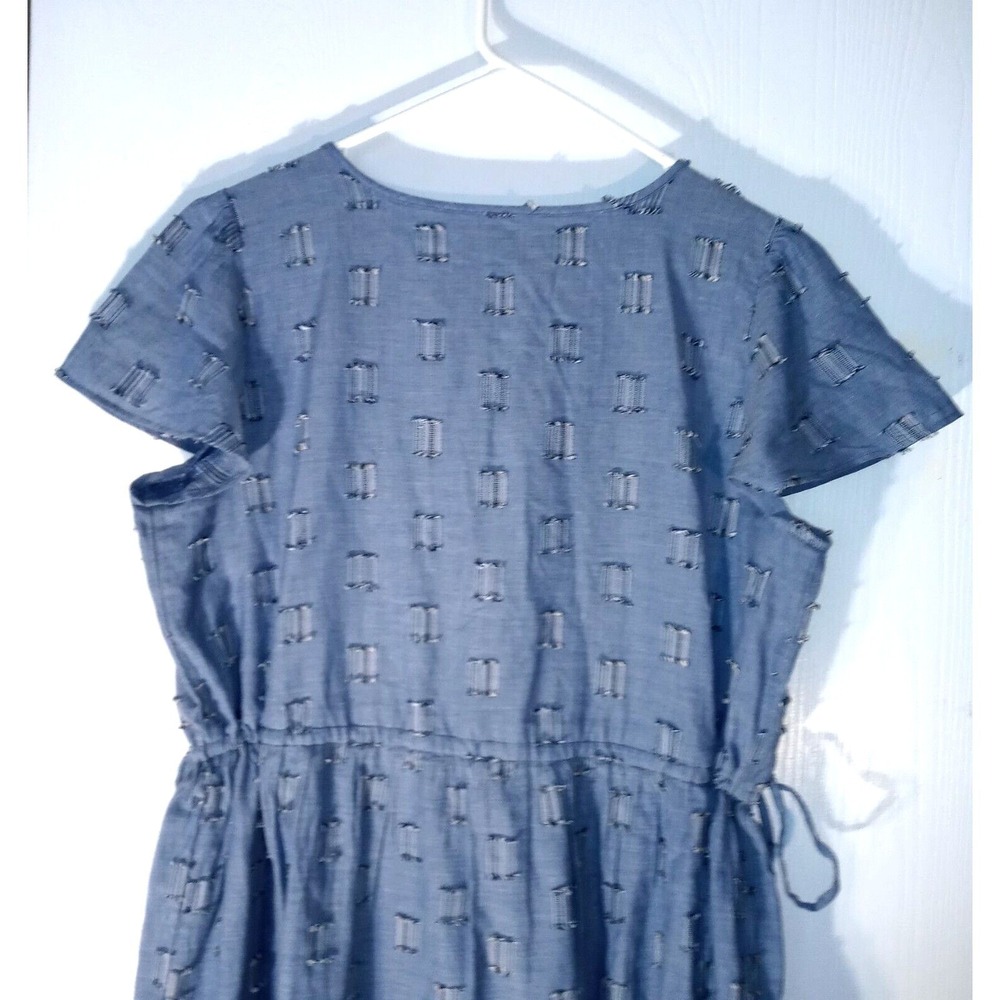 LOFT Sz L Dress Clip Pintucked Blue Cotton Chambray Cottagecore Sundress - Picture 4 of 7